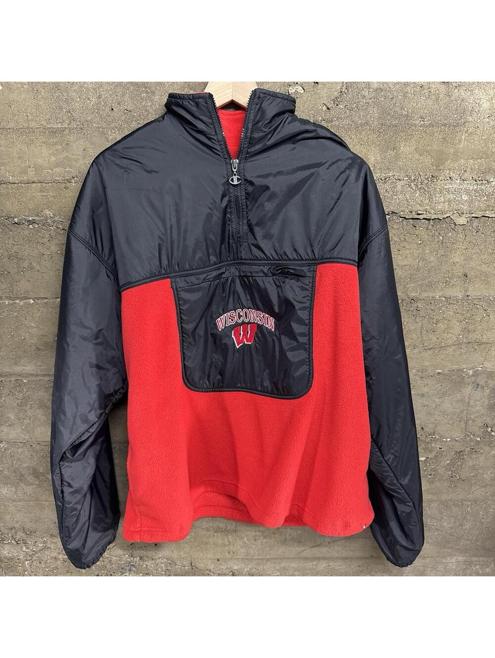 Vintage Champion NCAA Wisconsin Badgers Graphic Print Hoodie Mens L Large Red